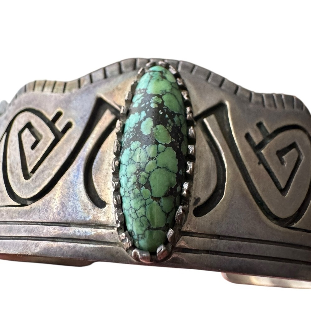 Vintage JB Sterling Silver Cuff Bracelet - Native American Design with Turquoise - Picture 9 of 9